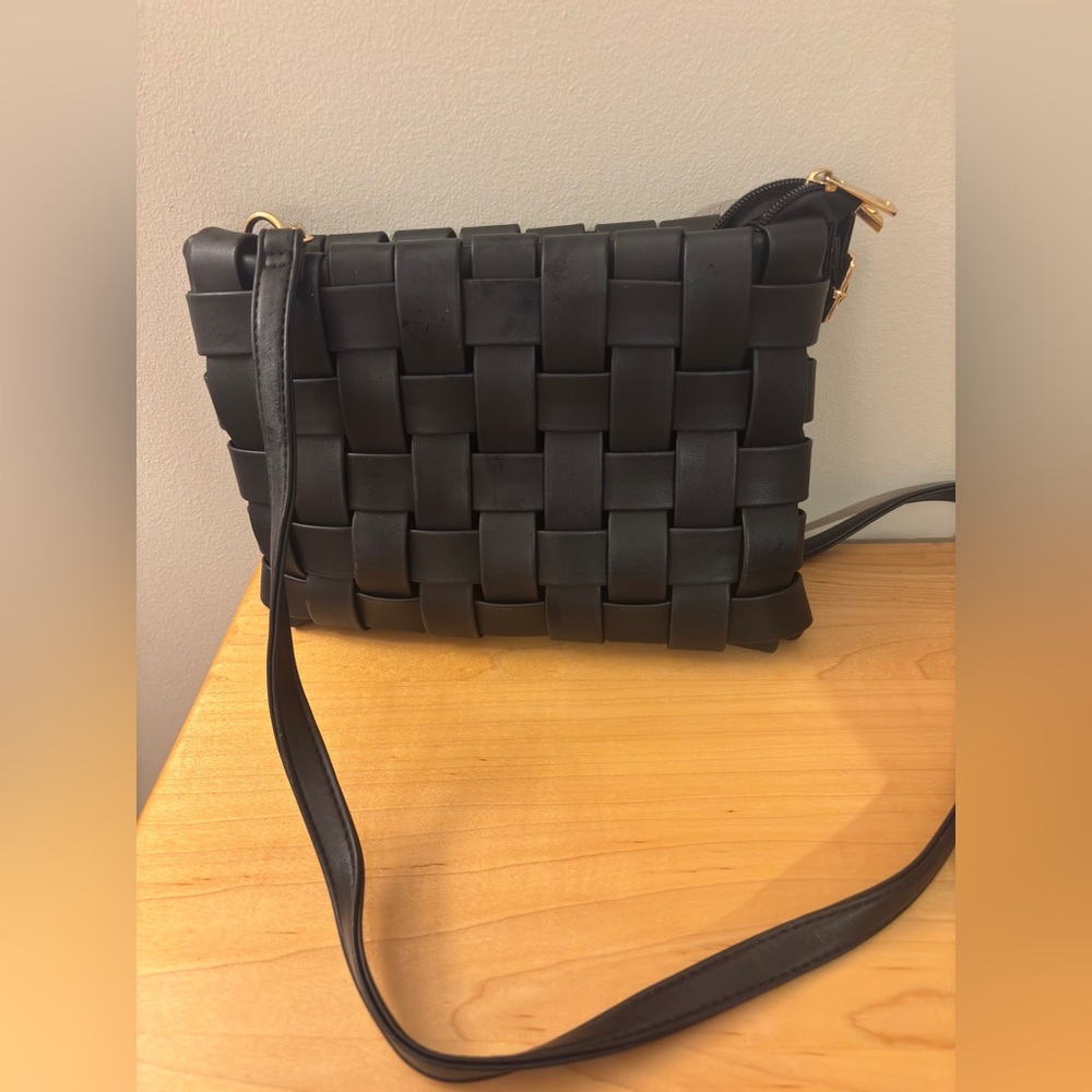 Anthropologie Black Woven Crossbody Bag